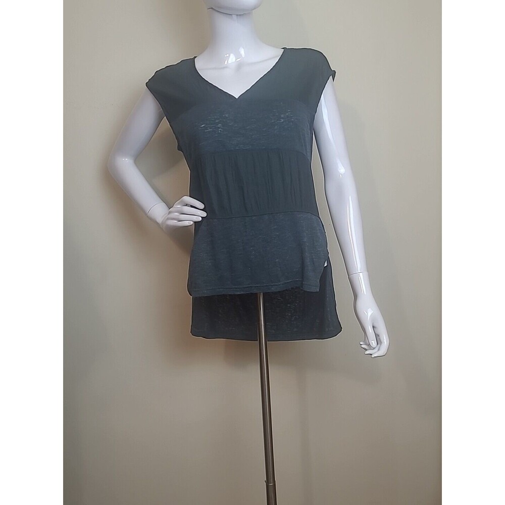Banana Republic Green Sleeveless V Neck Top High Low Hem Size XS